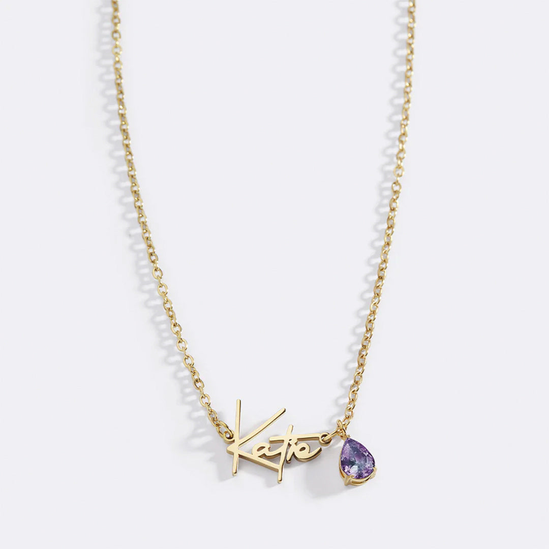 Handmade Birthstone Name Necklace with June birthstone