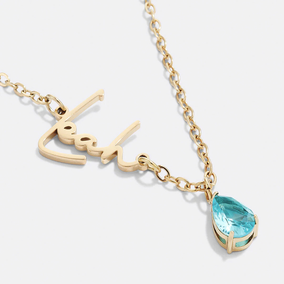 Handmade Birthstone Name Necklace with March birthstone