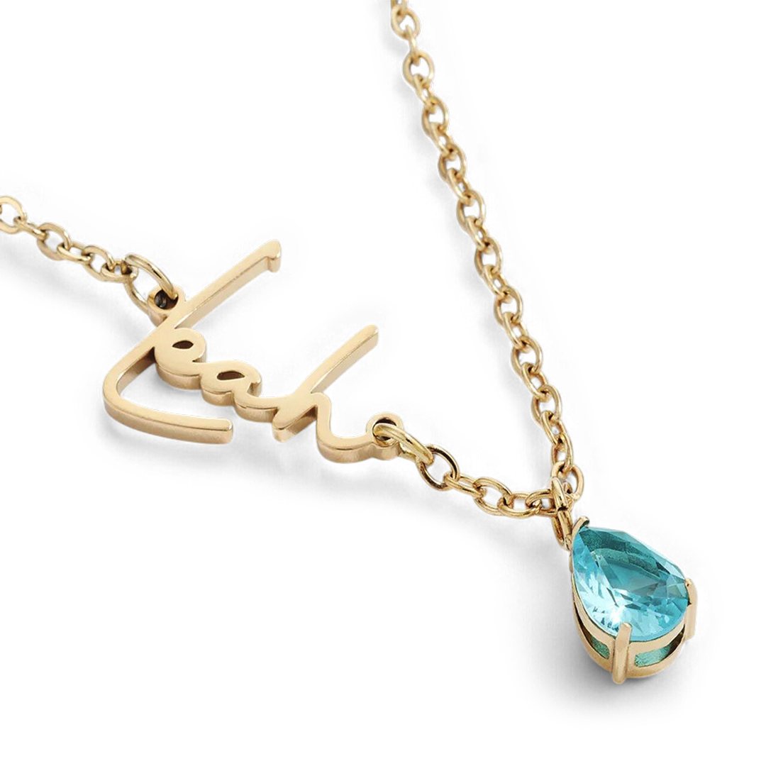 Handmade Birthstone Name Necklace with March birthstone