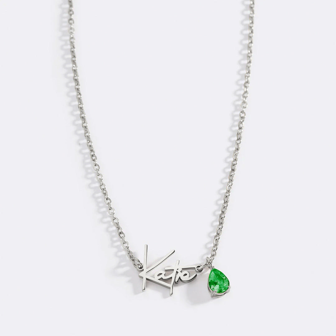 Handmade Birthstone Name Necklace in 925 sterling silver with May birthstone