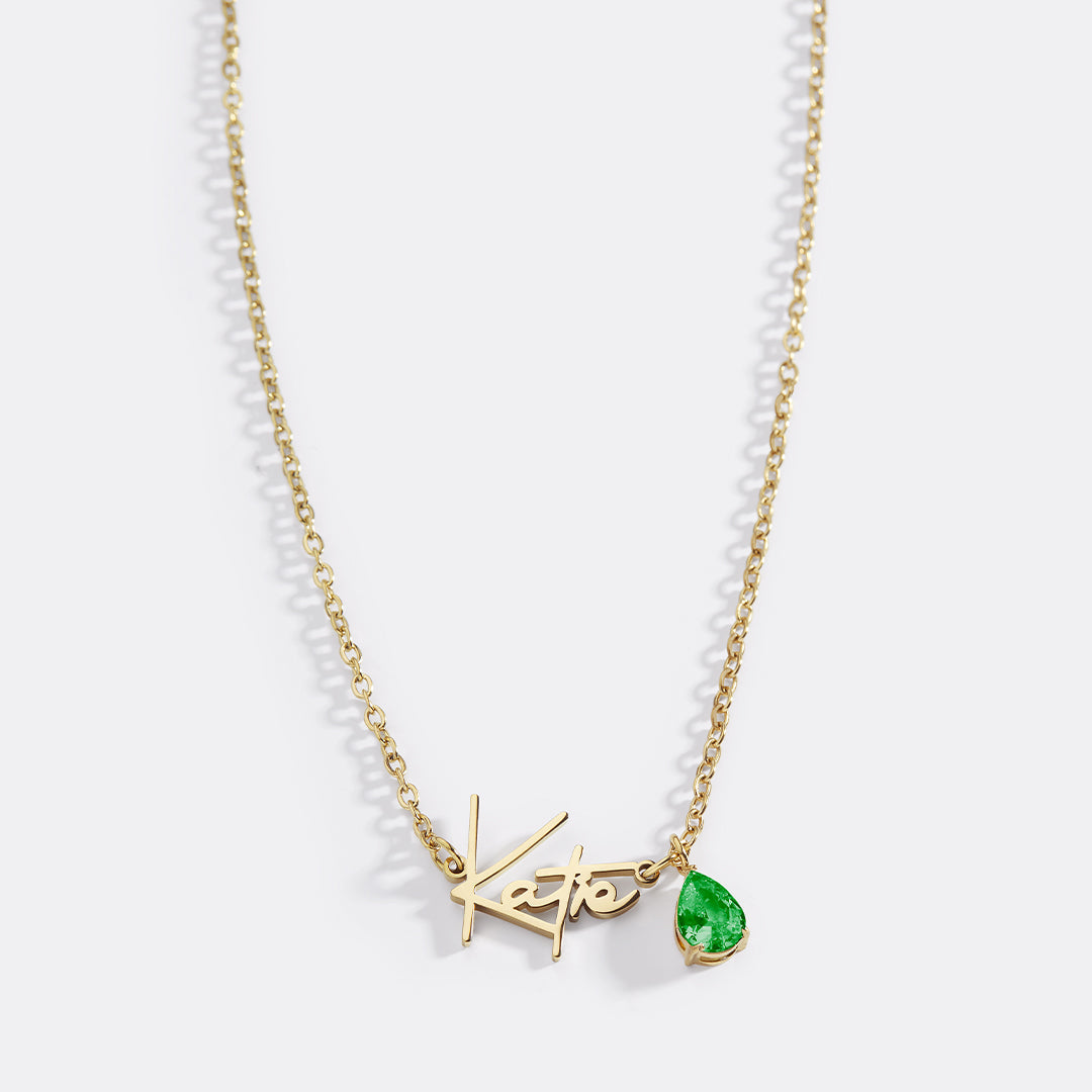 Handmade Birthstone Name Necklace with May birthstone