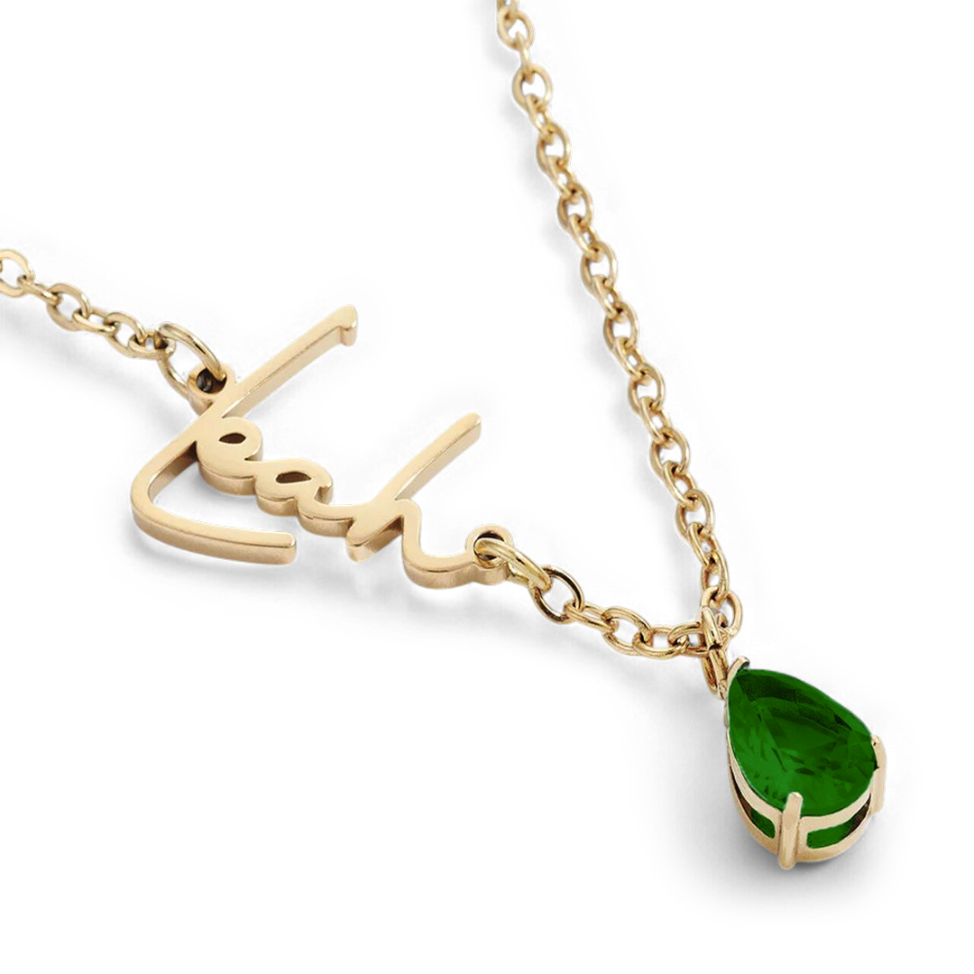 Handmade Birthstone Name Necklace with May birthstone
