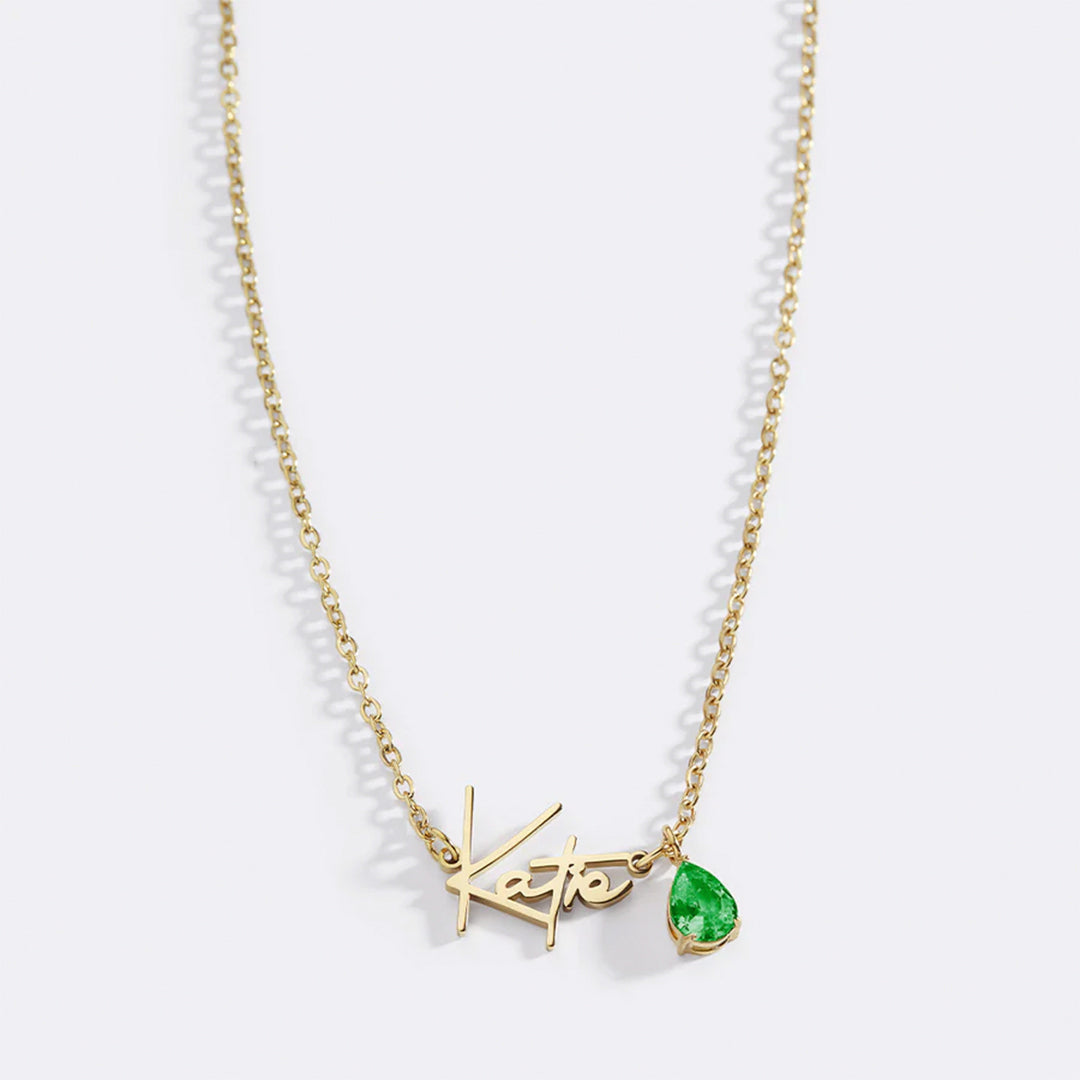 Handmade Birthstone Name Necklace with May birthstone