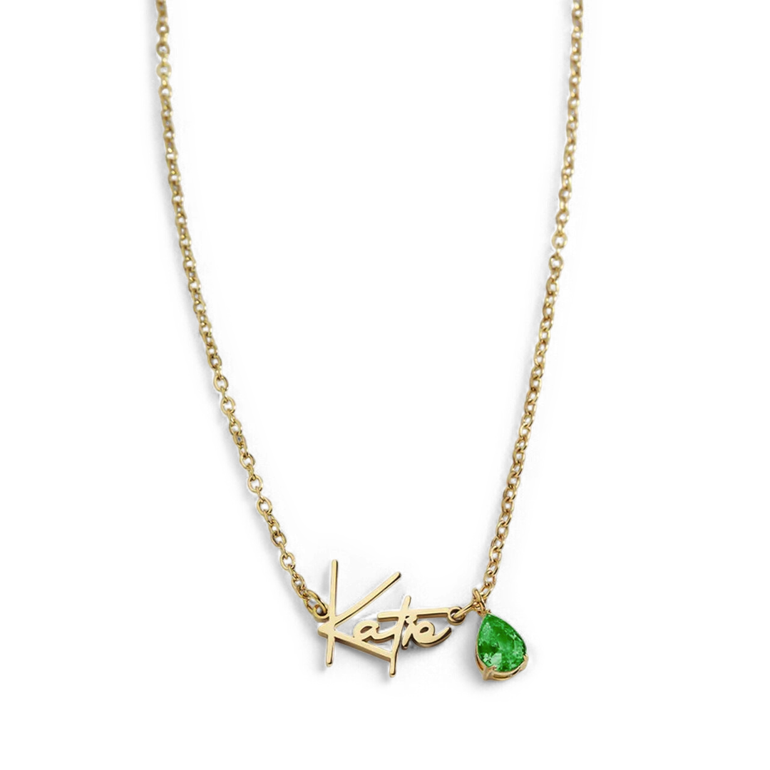 Handmade Birthstone Name Necklace with May birthstone