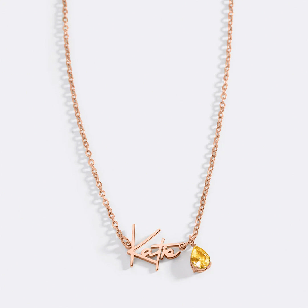 Handmade Birthstone Name Necklace in rose gold tone with November birthstone