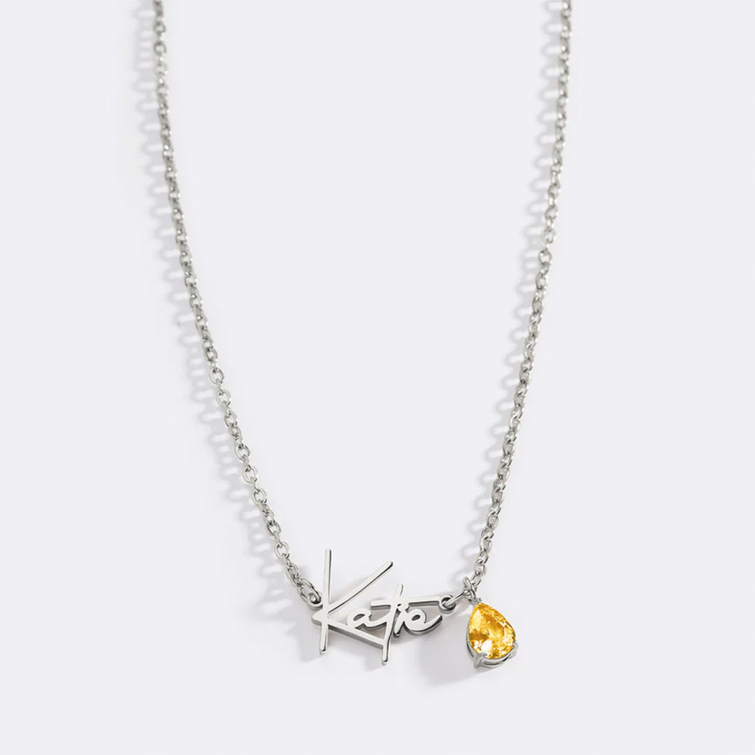 Handmade Birthstone Name Necklace in 925 sterling silver with November birthstone