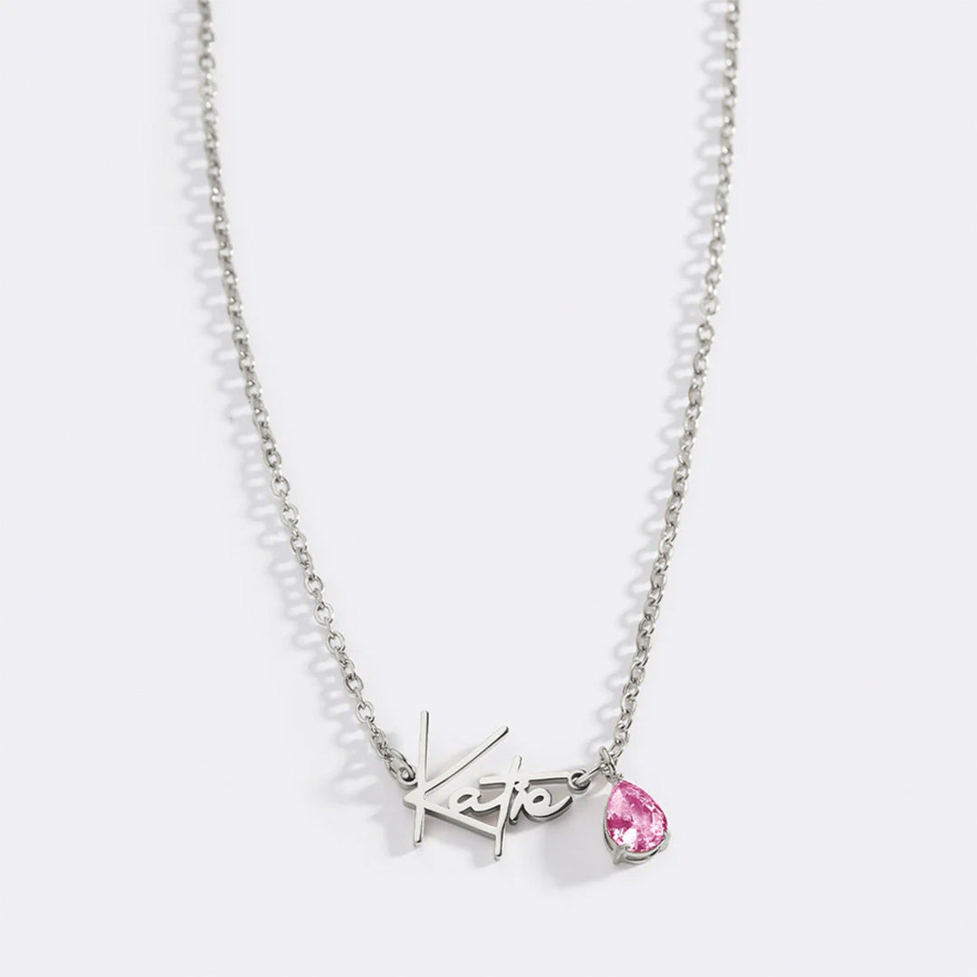 Handmade Birthstone Name Necklace in 925 sterling silver with October birthstone