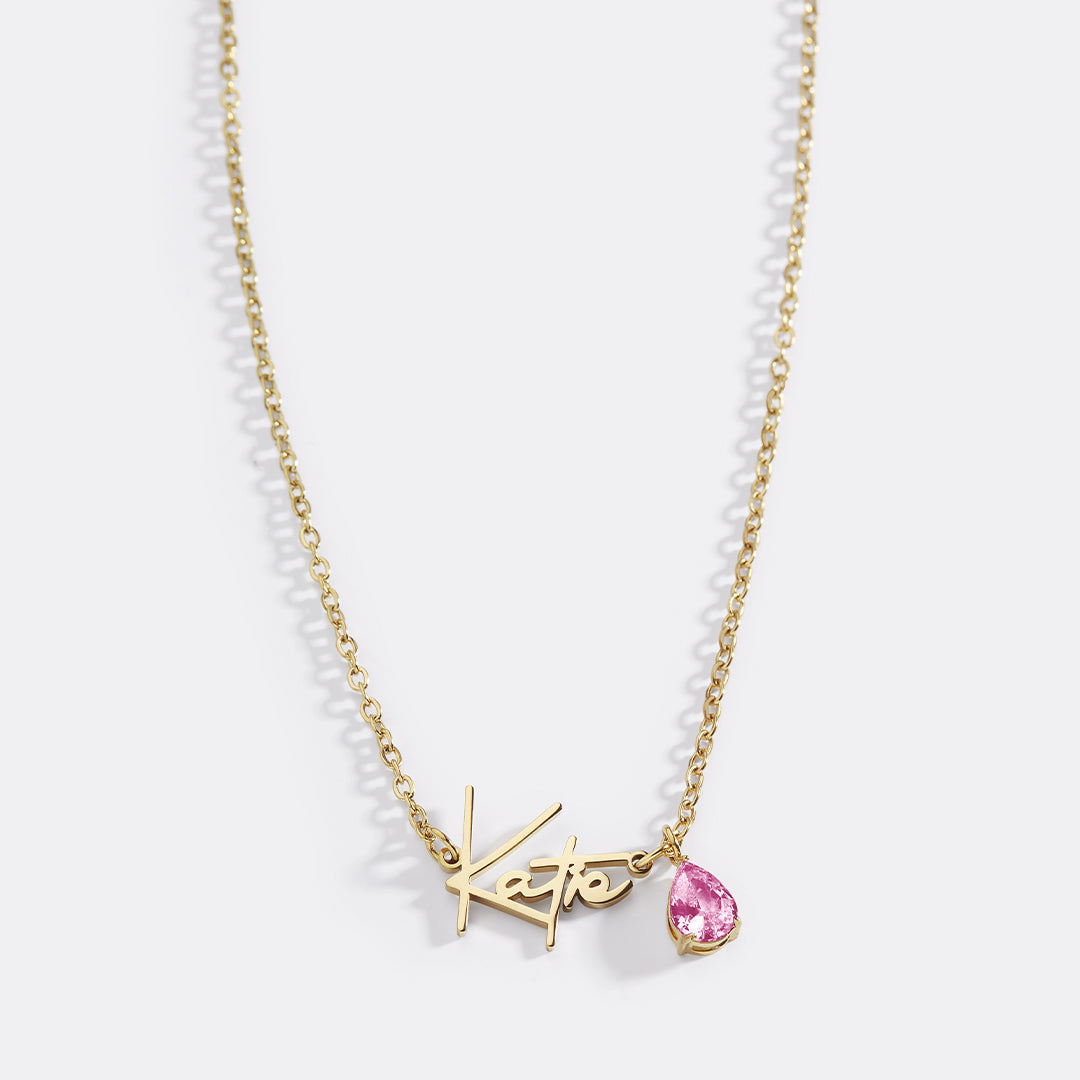 Handmade Birthstone Name Necklace with October birthstone