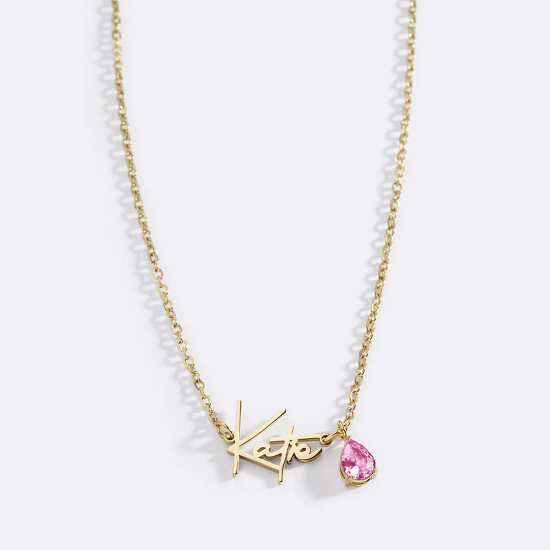 Handmade Birthstone Name Necklace with October birthstone