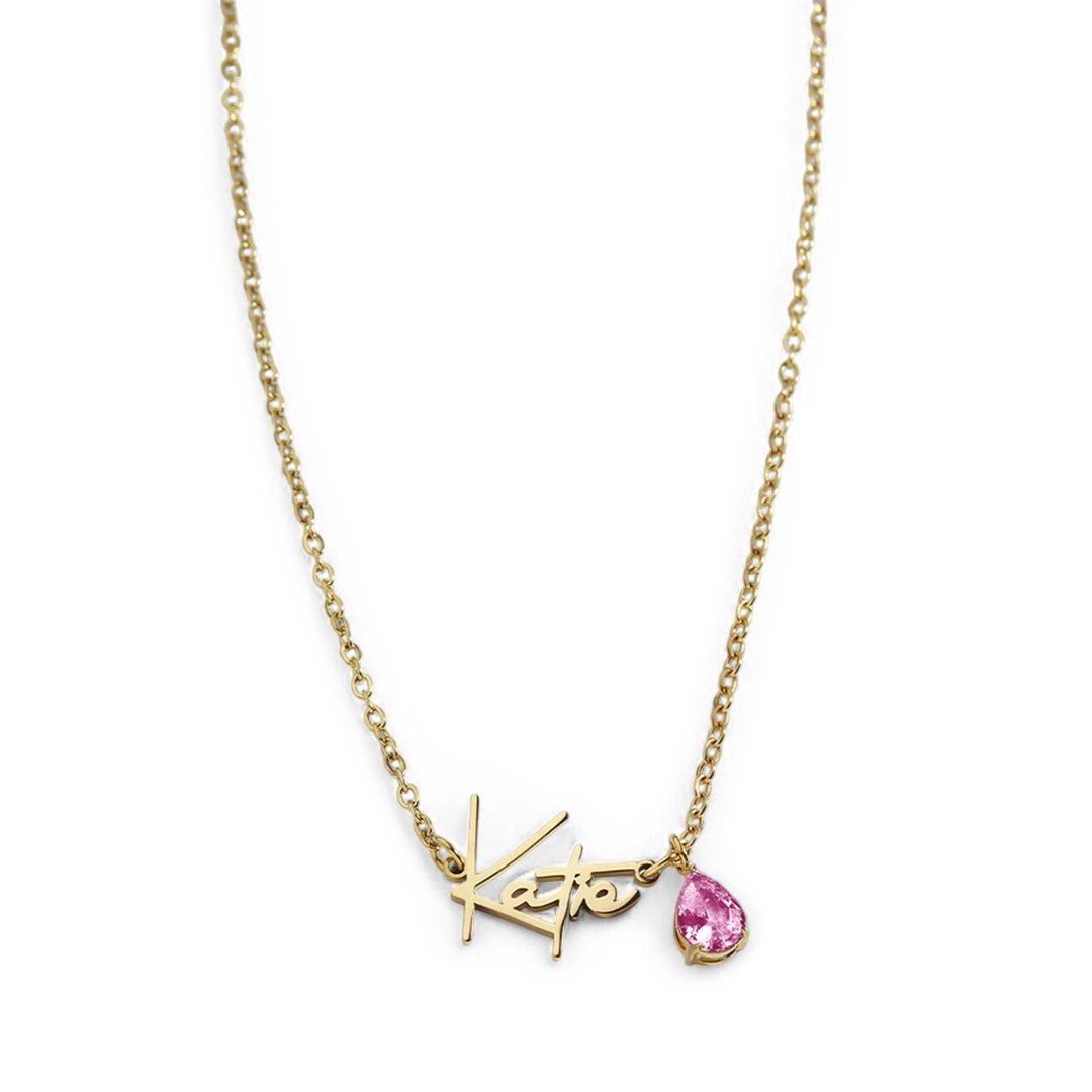 Handmade Birthstone Name Necklace with October birthstone