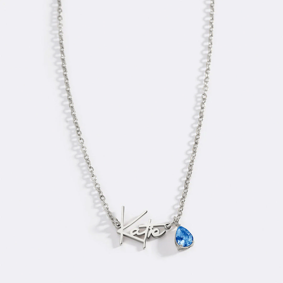 Handmade Birthstone Name Necklace in 925 sterling silver with September birthstone