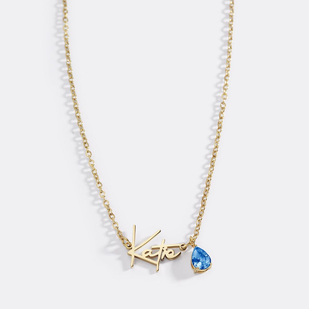 Handmade Birthstone Name Necklace with September birthstone