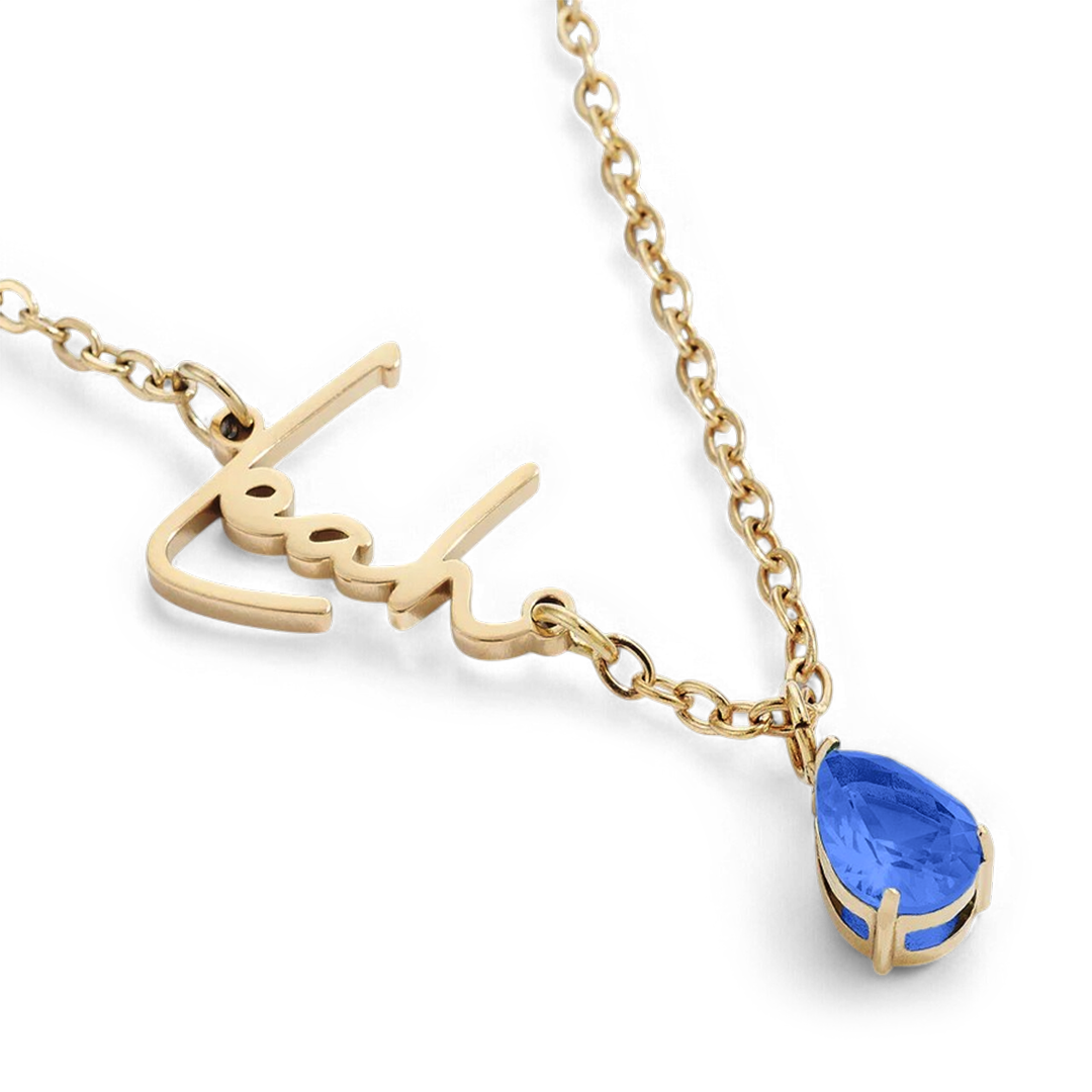 Handmade Birthstone Name Necklace with September birthstone