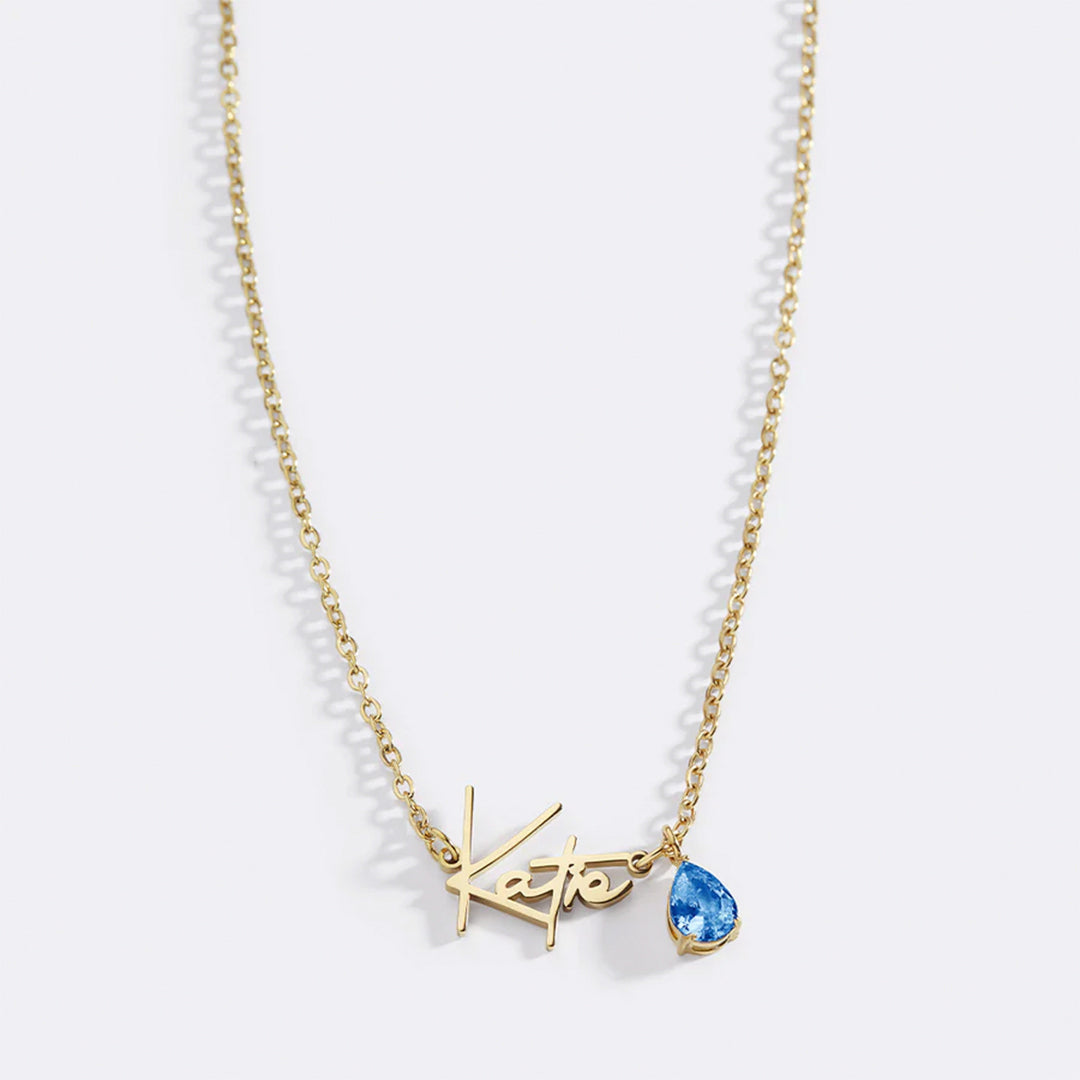 Handmade Birthstone Name Necklace with September birthstone