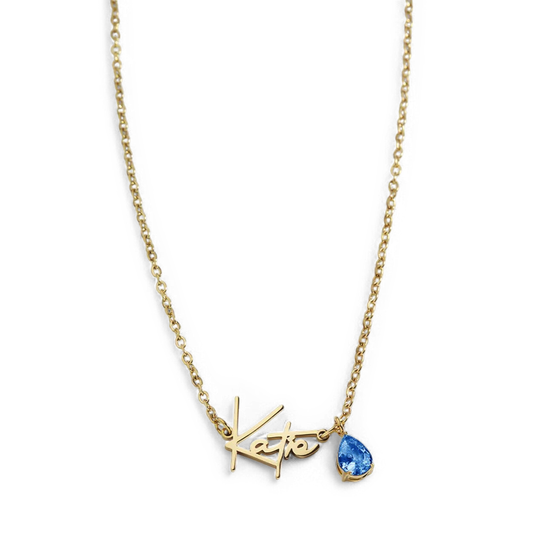 Handmade Birthstone Name Necklace with September birthstone