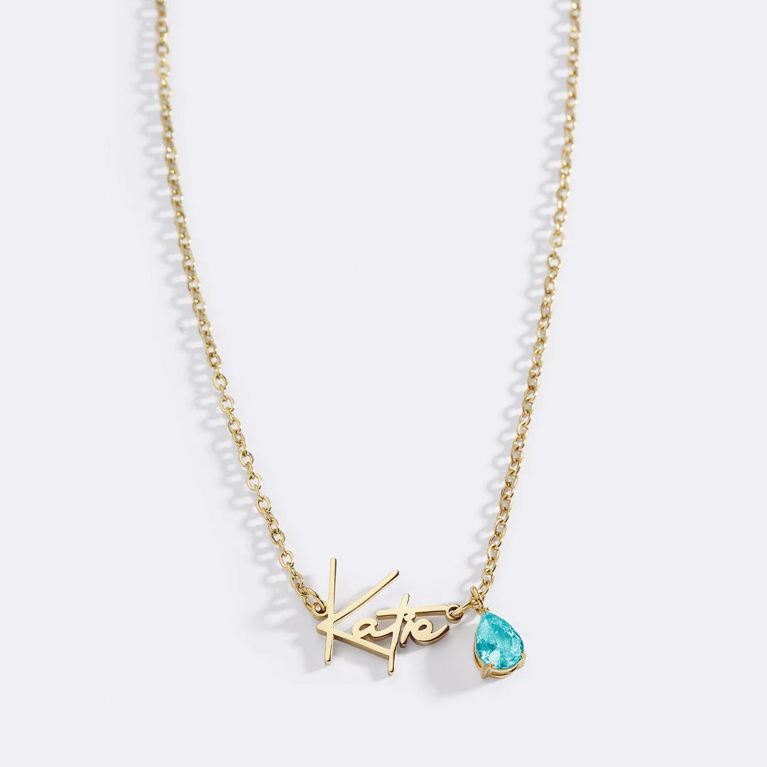 Handmade Birthstone Name Necklace with March birthstone