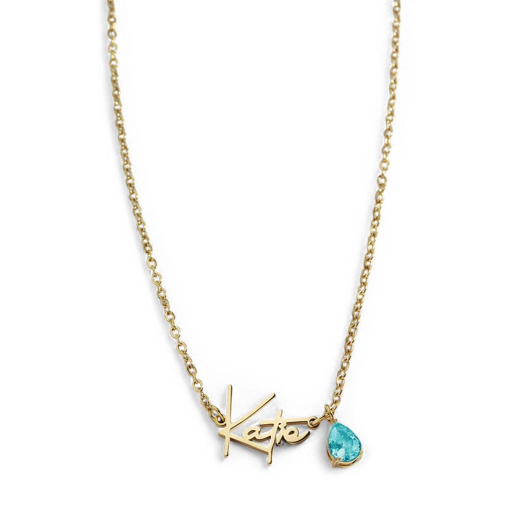 Handmade Birthstone Name Necklace with March birthstone
