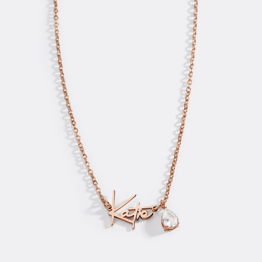 Handmade Birthstone Name Necklace in gold tone