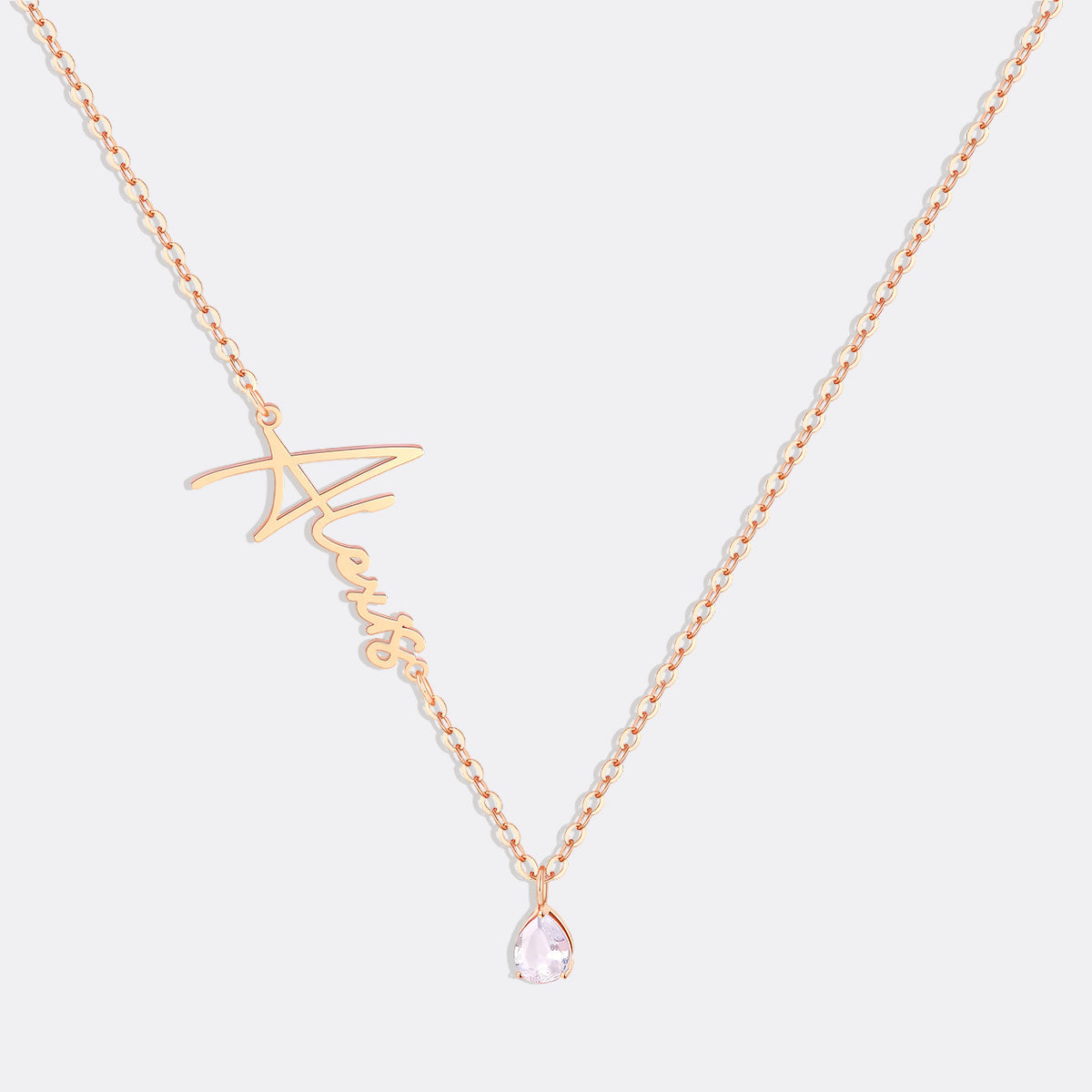 Handmade Birthstone Name Necklace in rose gold tone with April birthstone