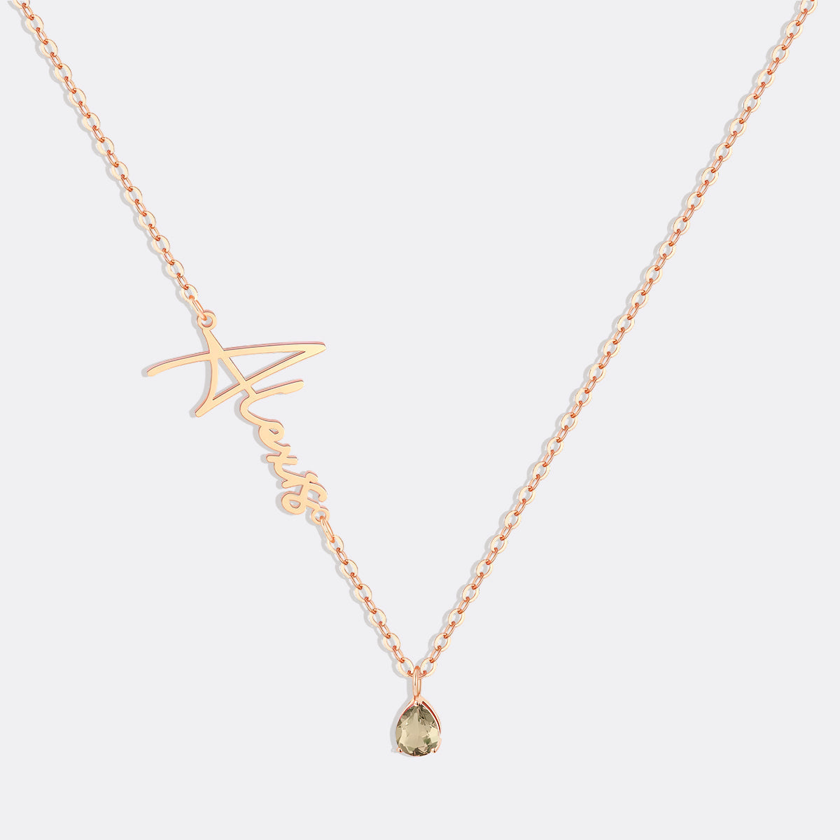 Handmade Birthstone Name Necklace in rose gold tone with August birthstone