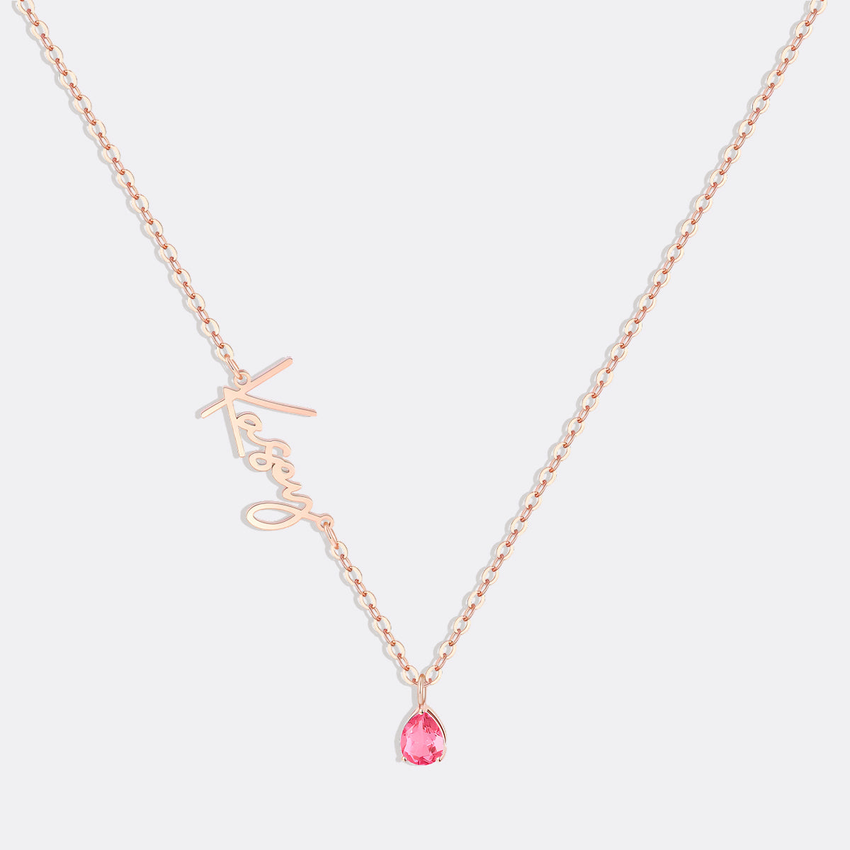 Handmade Birthstone Name Necklace in rose gold tone with July birthstone