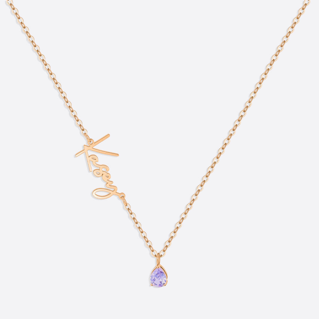 Handmade Birthstone Name Necklace in rose gold tone with June birthstone