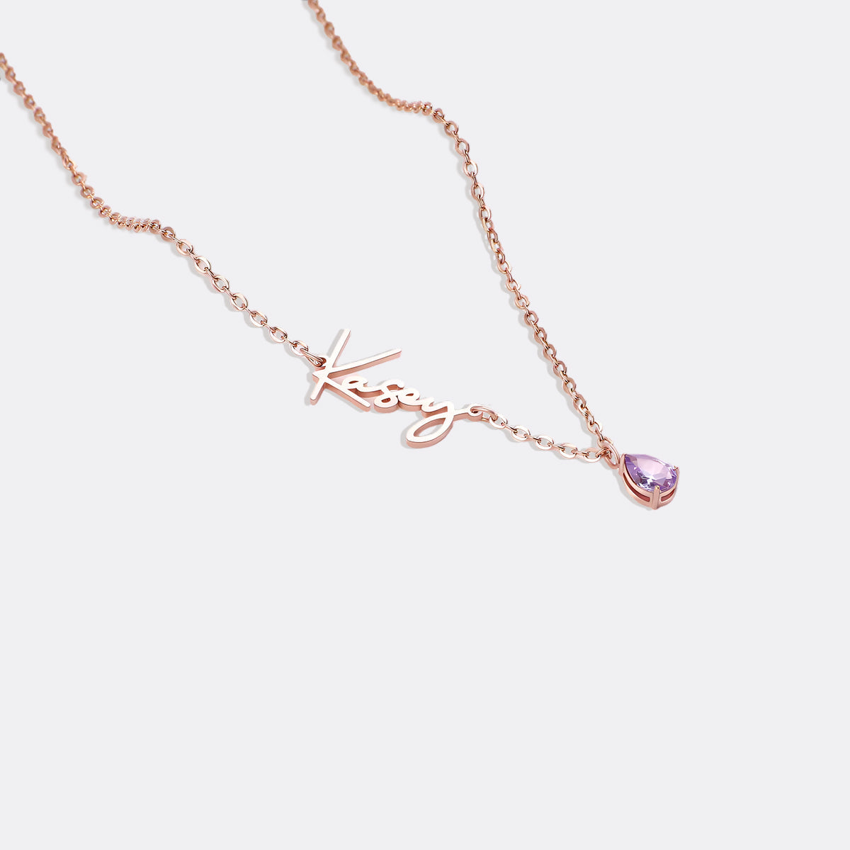 Handmade Birthstone Name Necklace in rose gold tone with October birthstone