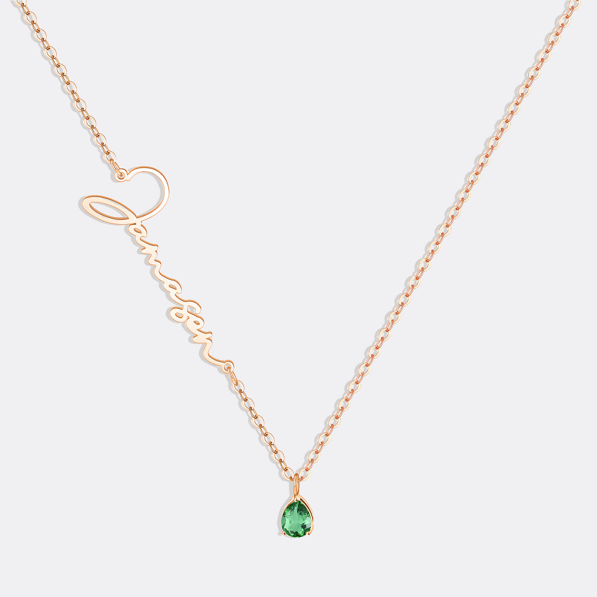 Handmade Birthstone Name Necklace in rose gold tone with May birthstone