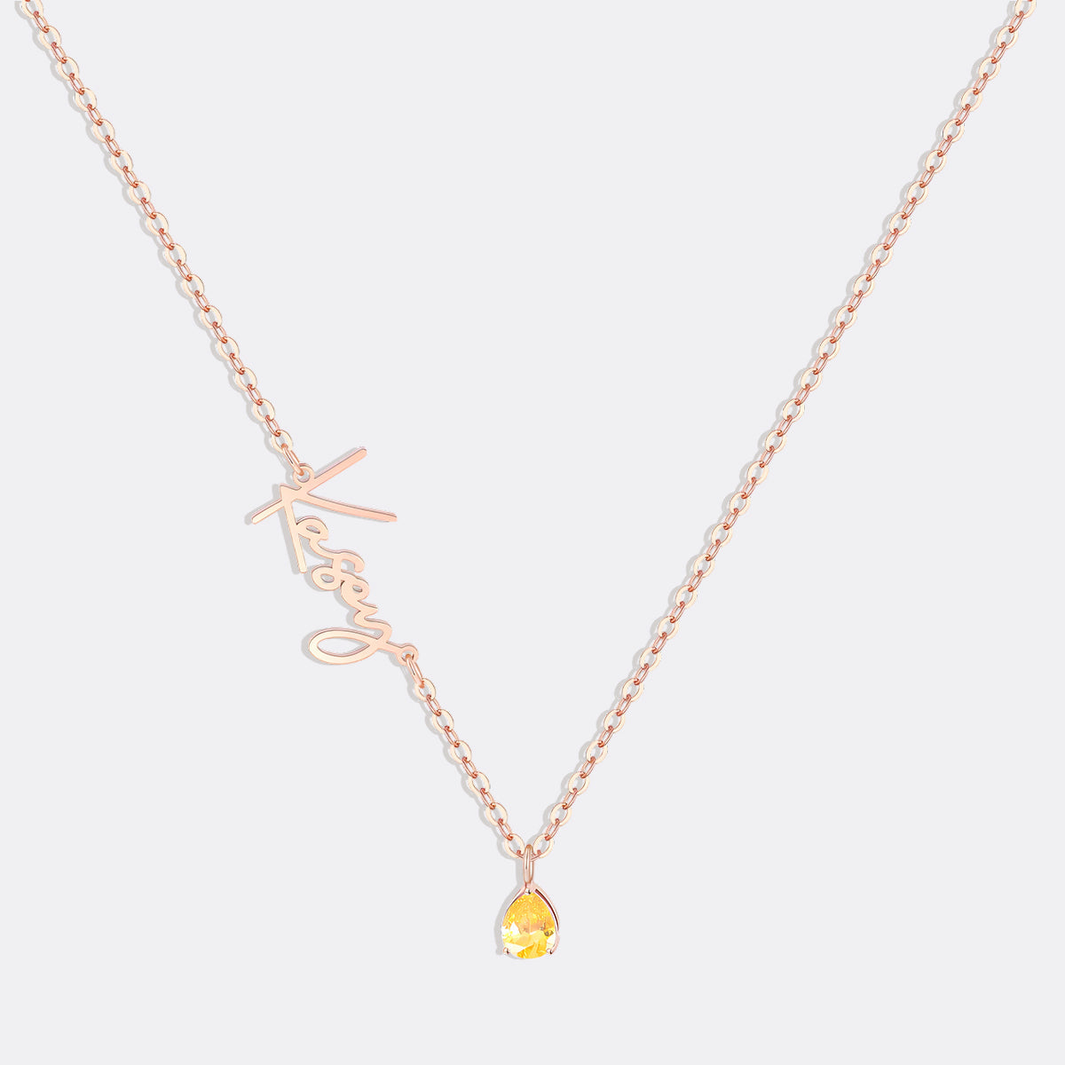 Handmade Birthstone Name Necklace in rose gold tone with November birthstone