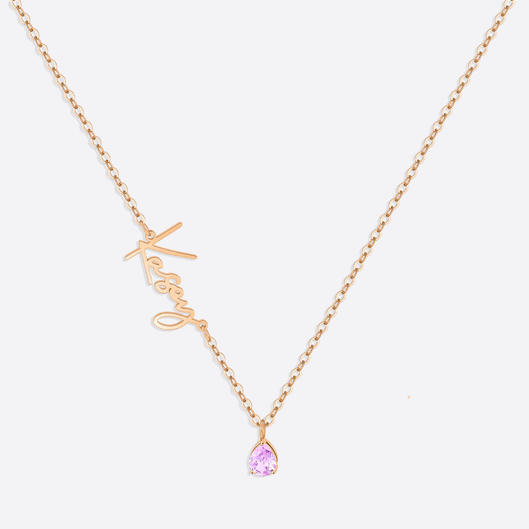 Handmade Birthstone Name Necklace in rose gold tone with October birthstone