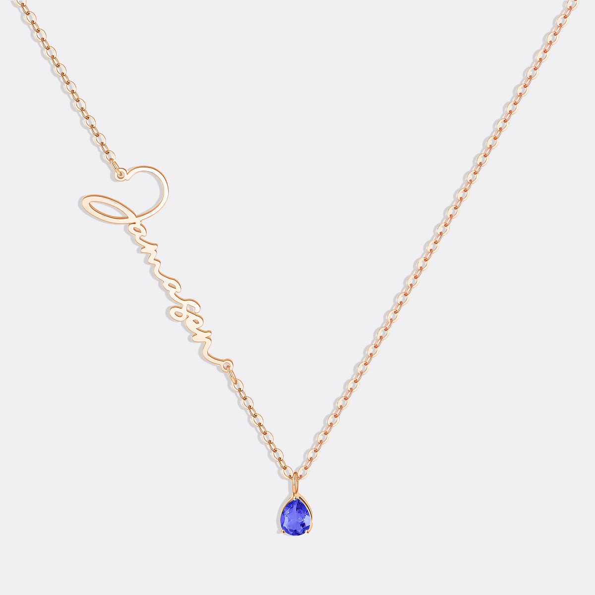Handmade Birthstone Name Necklace in rose gold tone with September birthstone