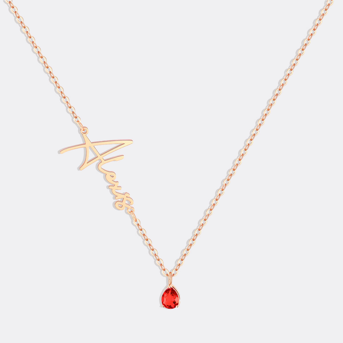 Handmade Birthstone Name Necklace in rose gold tone with January birthstone