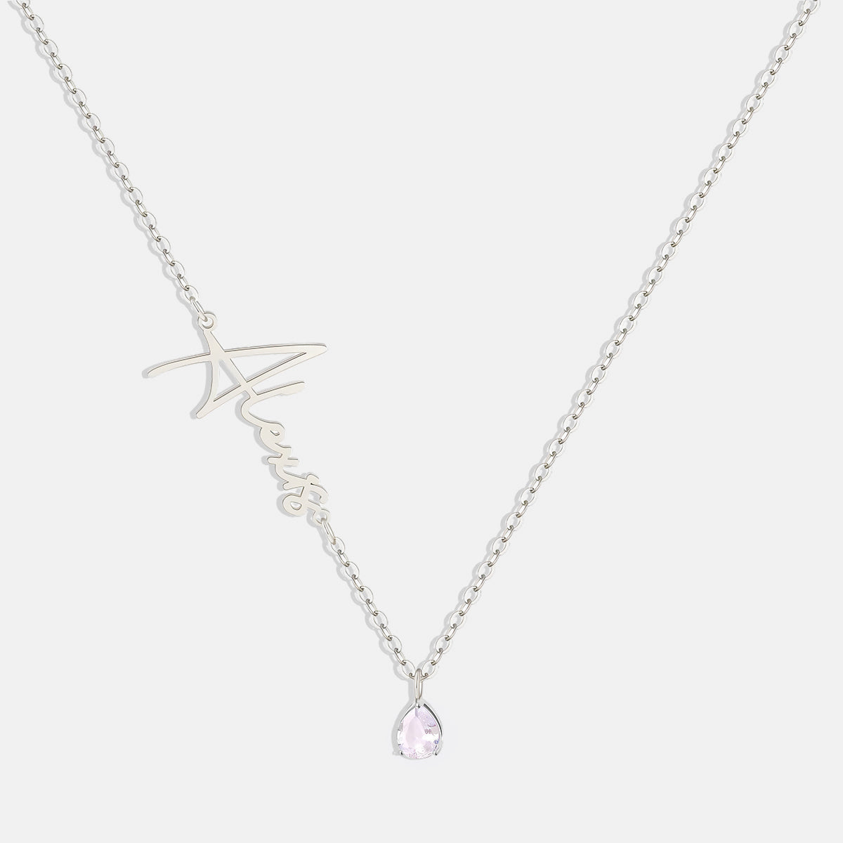 Handmade Birthstone Name Necklace in 925 sterling silver with April birthstone
