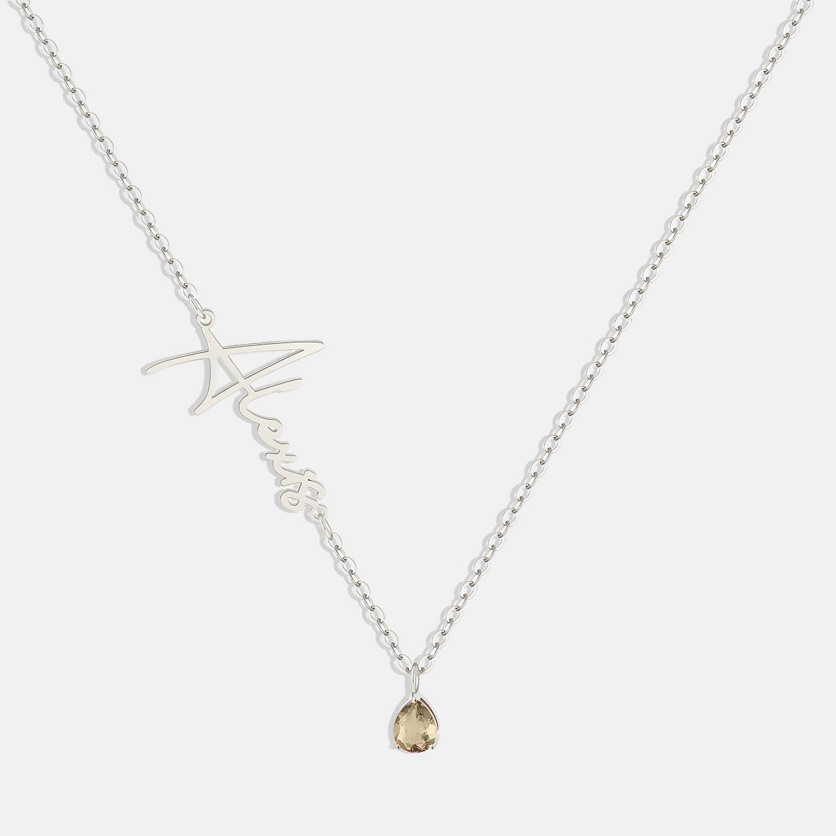 Handmade Birthstone Name Necklace in 925 sterling silver with August birthstone
