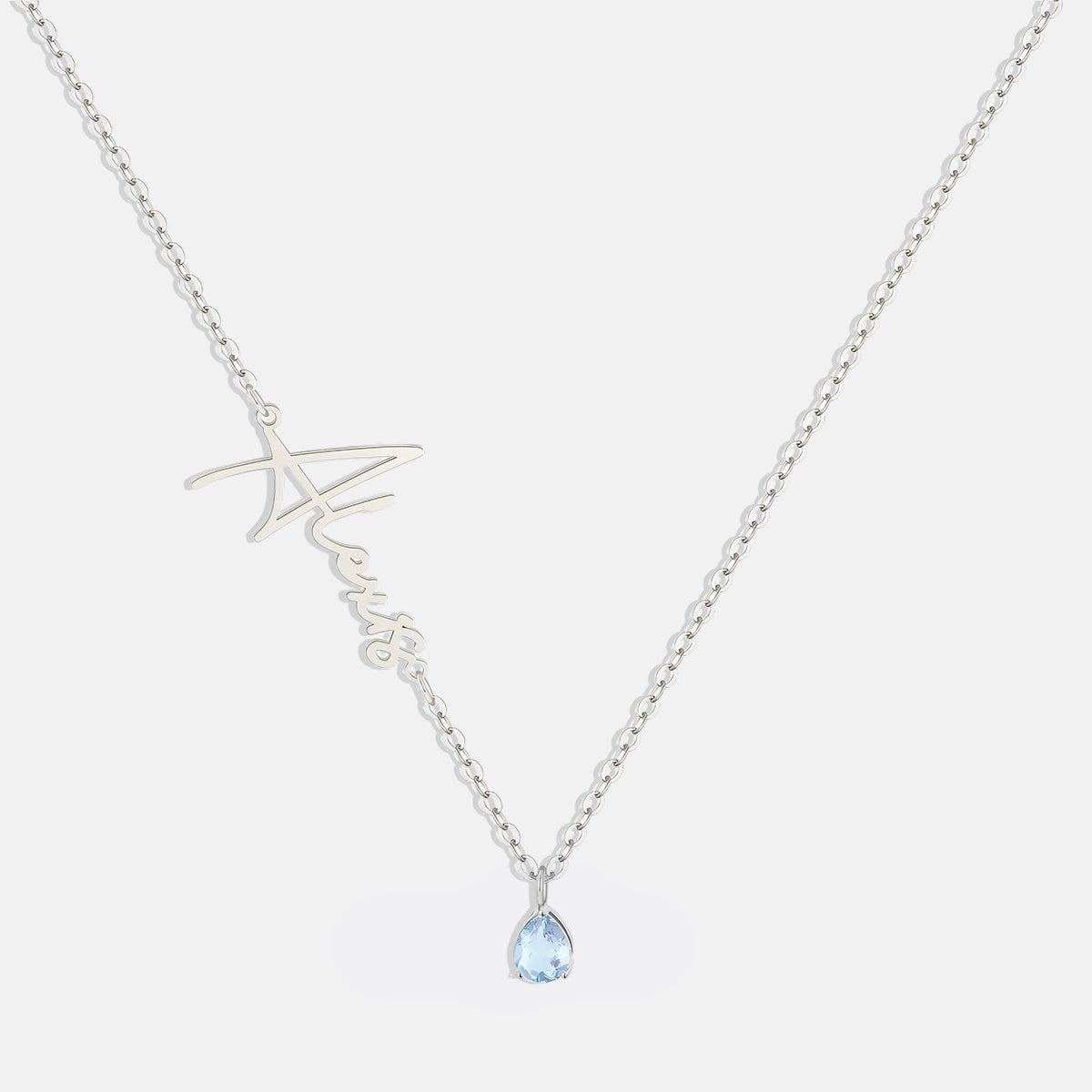Handmade Birthstone Name Necklace in 925 sterling silver with December birthstone