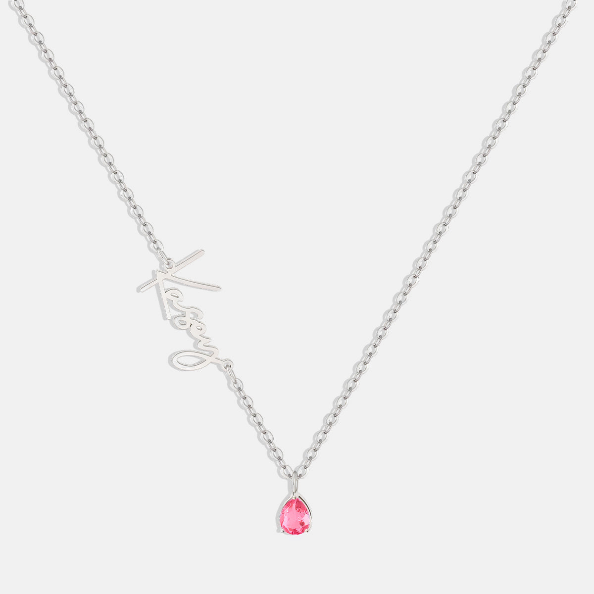 Handmade Birthstone Name Necklace in 925 sterling silver with July birthstone