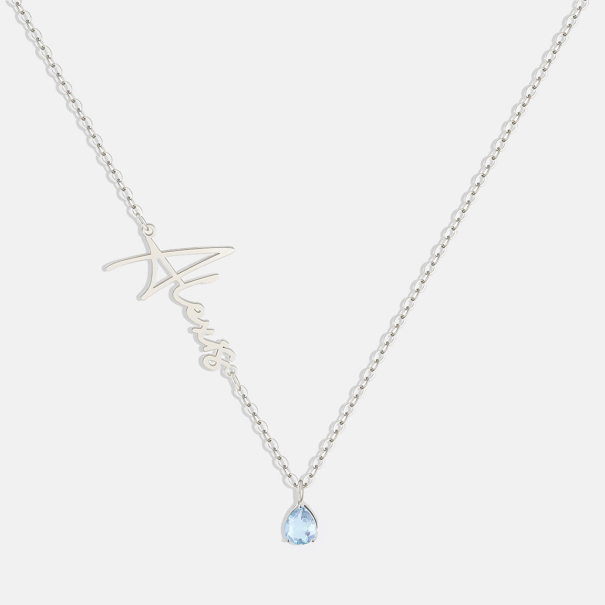 Handmade Birthstone Name Necklace in 925 sterling silver with March birthstone