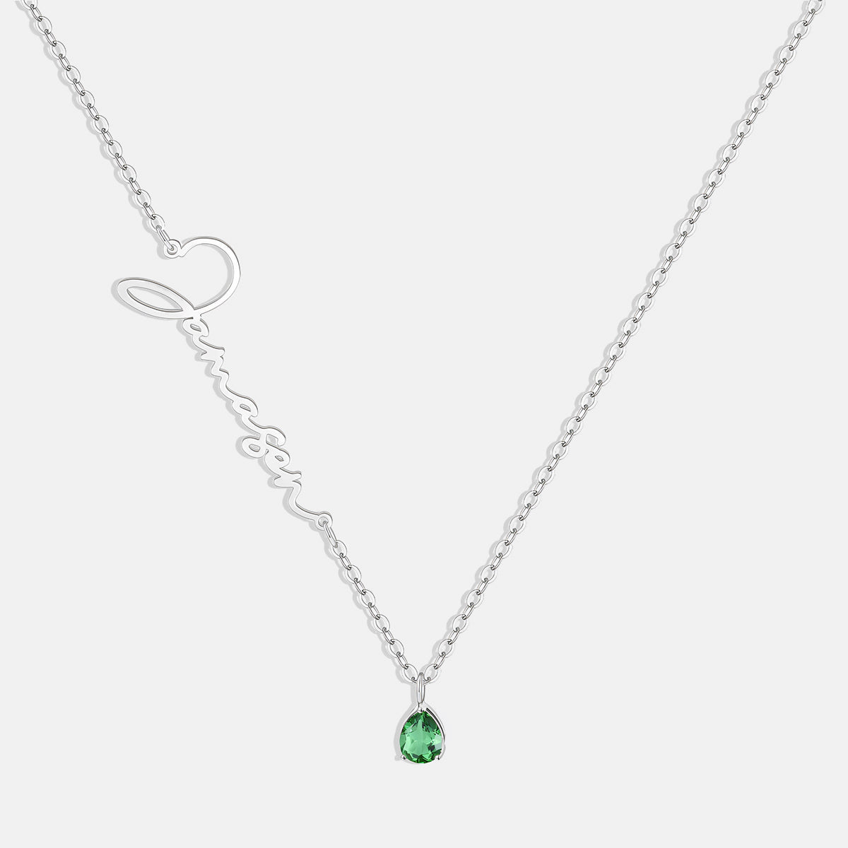 Handmade Birthstone Name Necklace in 925 sterling silver with May birthstone