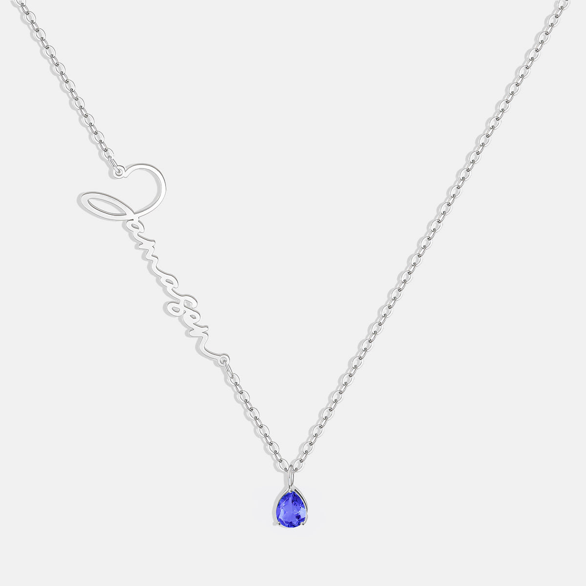 Handmade Birthstone Name Necklace in 925 sterling silver with September birthstone