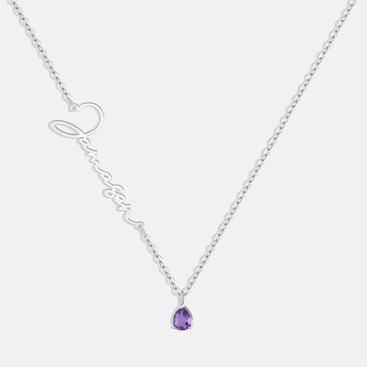 Handmade Birthstone Name Necklace in 925 sterling silver with February birthstone