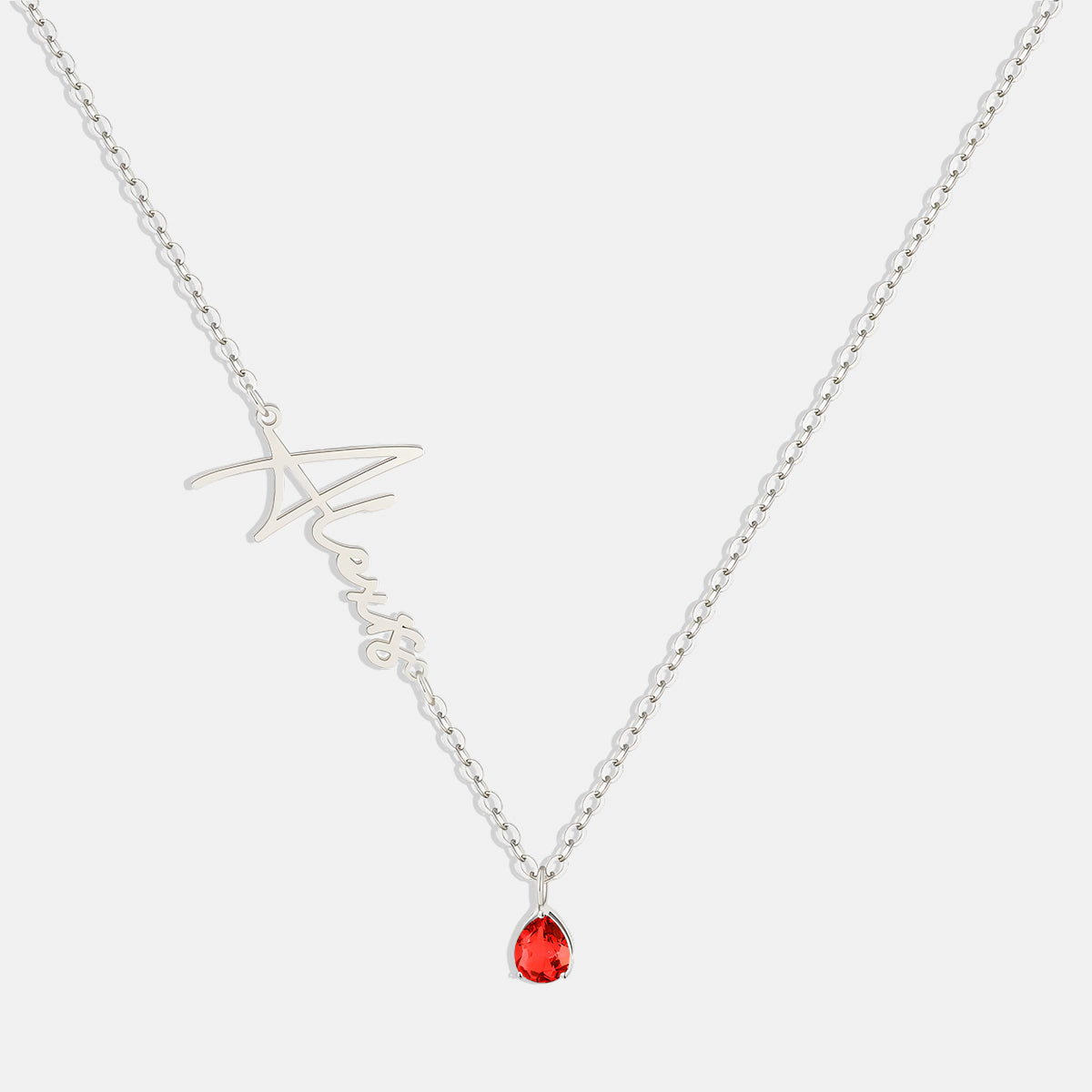 Handmade Birthstone Name Necklace in 925 sterling silver with January birthstone