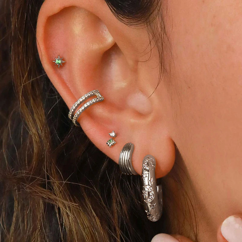 Moon and Stars Dome Hoops in 925 sterling silver