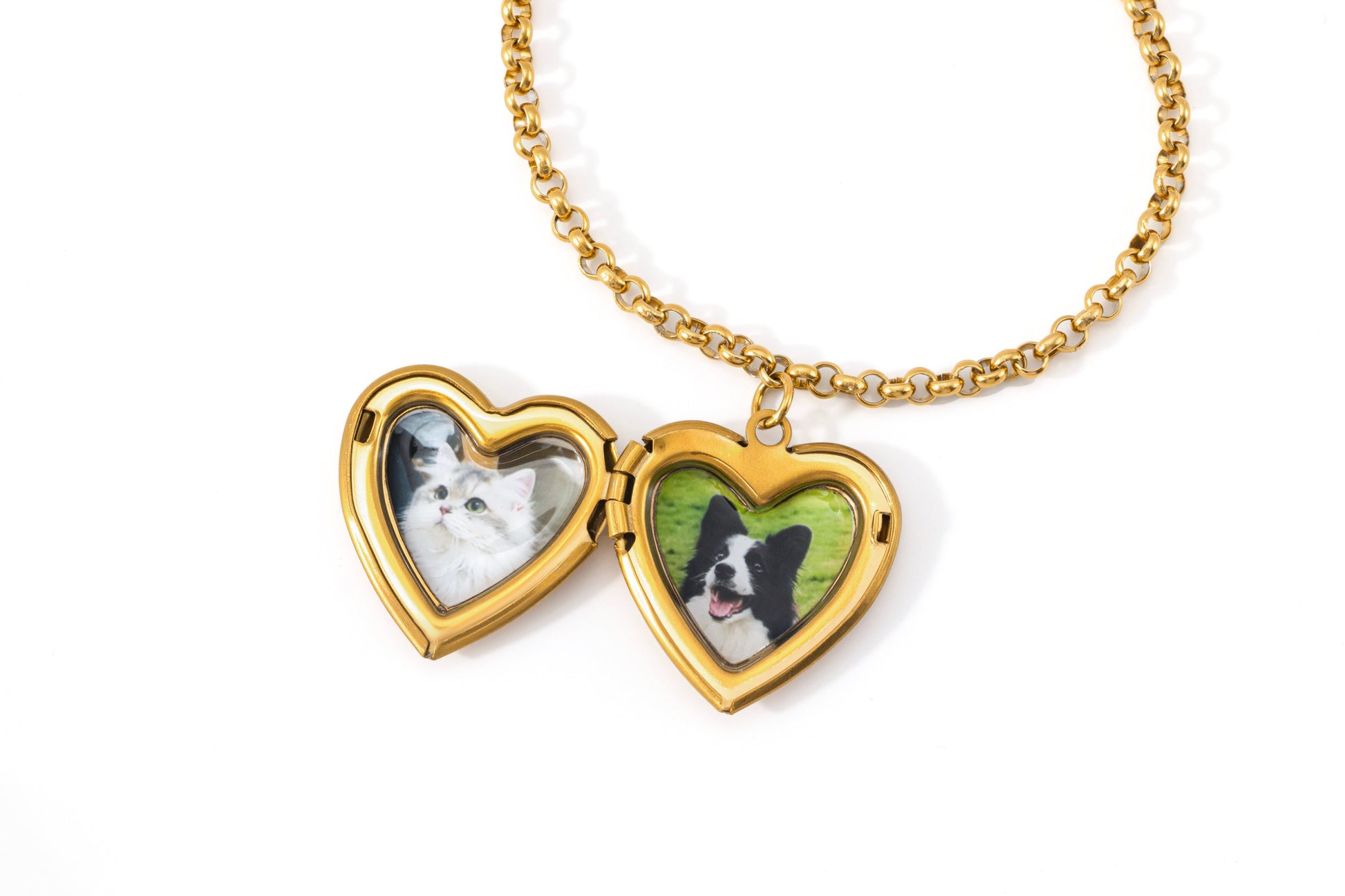 Heart Photo Locket Bracelet with Engraving in gold tone, flat lay detail