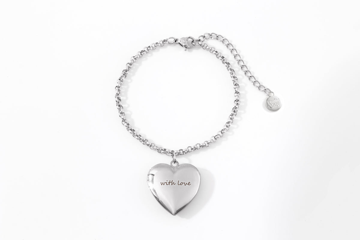 Heart Photo Locket Bracelet with Engraving in 925 sterling silver