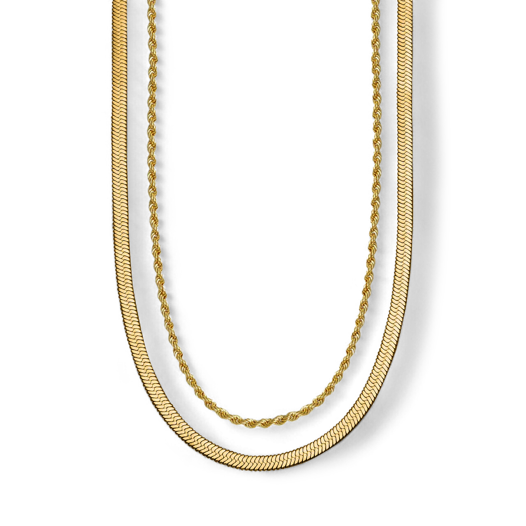 Herringbone + Rope Chain Set in 18k Gold — Vanny Jewels