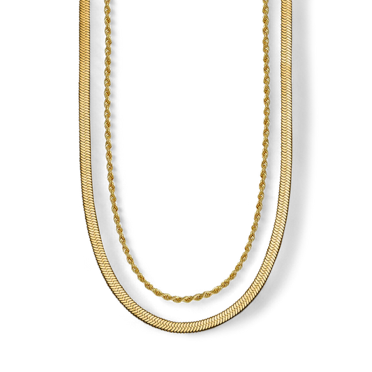 Herringbone + Rope Chain Set in 18k Gold — Vanny Jewels