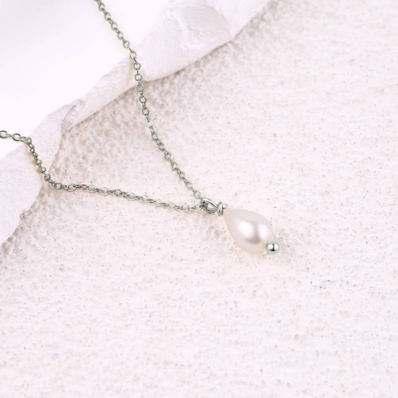 Dainty Pearl Drop Necklace in 925 sterling silver