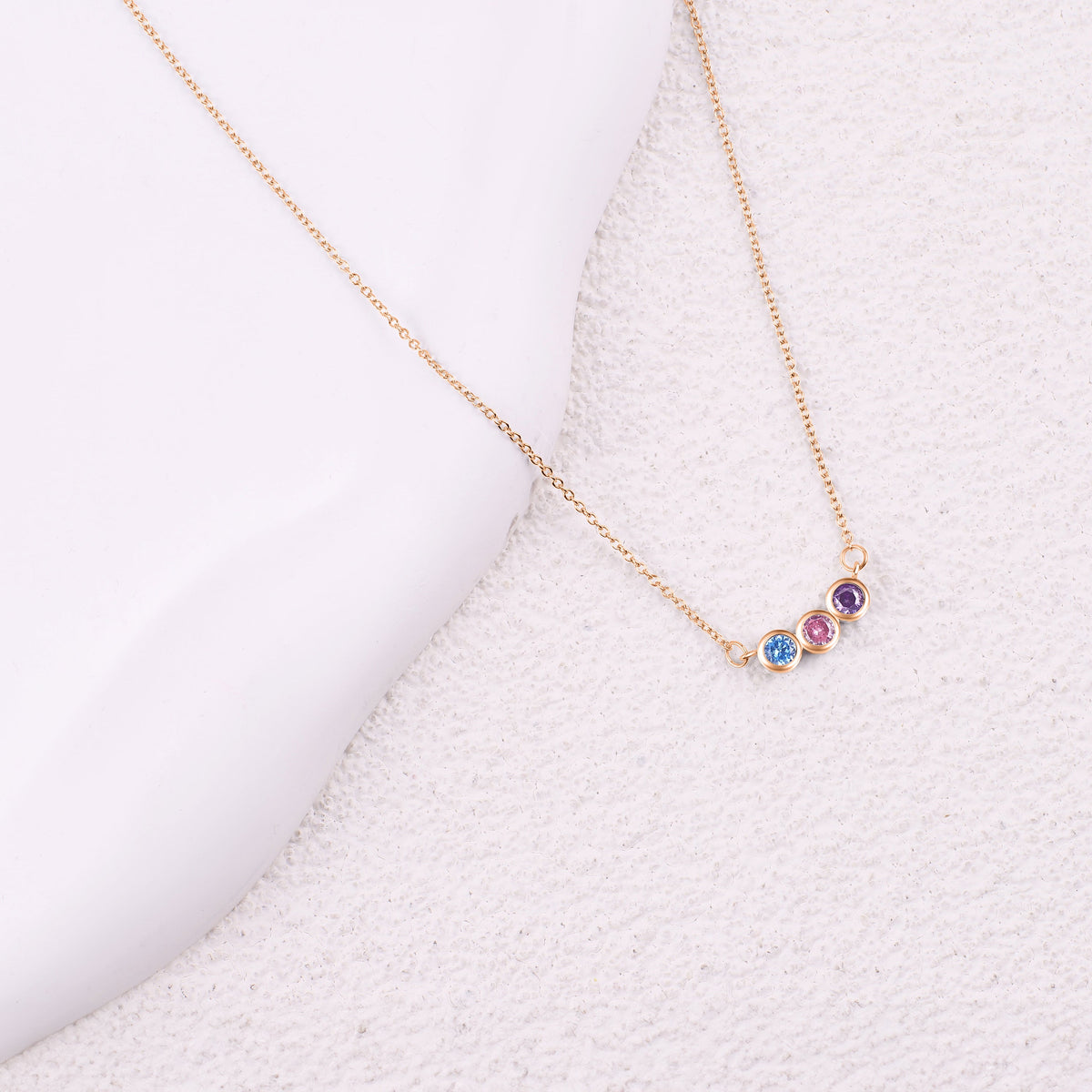 Dainty Family Birthstones Necklace in rose gold tone