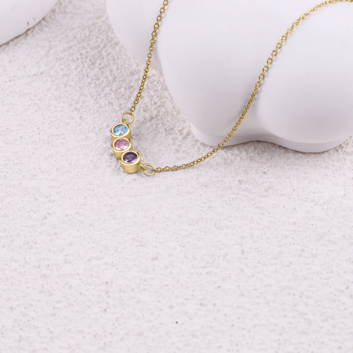 Dainty Family Birthstones Necklace in gold tone