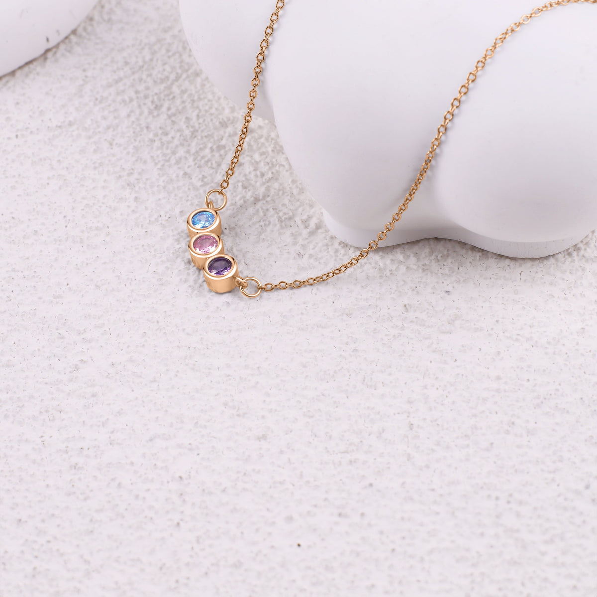Dainty Family Birthstones Necklace in rose gold tone
